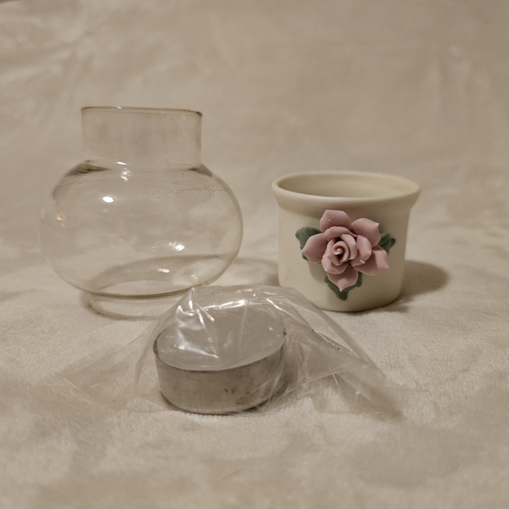 Vintage Ceramic Rose Tealight Holder with Glass Globe